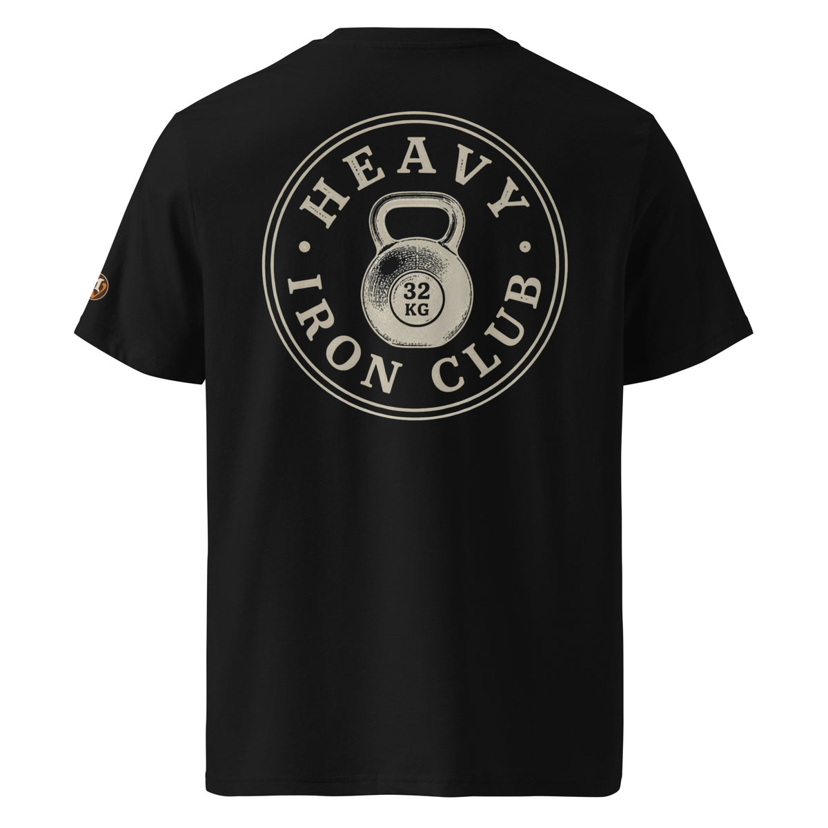 Camiseta negra de algodón orgánico con emblema circular Heavy Iron Club Melian Vintage
