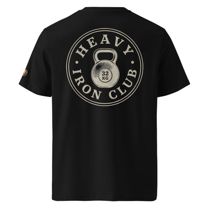 Camiseta negra de algodón orgánico con emblema circular Heavy Iron Club Melian Vintage
