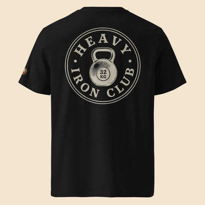 Camiseta negra de algodón orgánico con emblema circular Heavy Iron Club Melian Vintage
