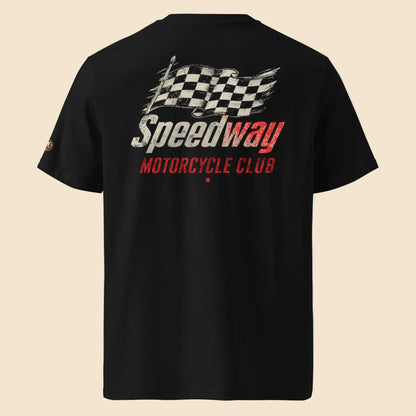 Camiseta negra de algodon con diseño retro motor