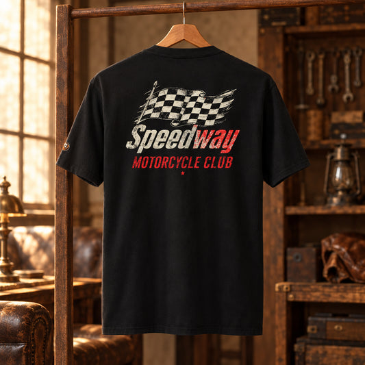 Camiseta negra de algodon con diseño retro motor