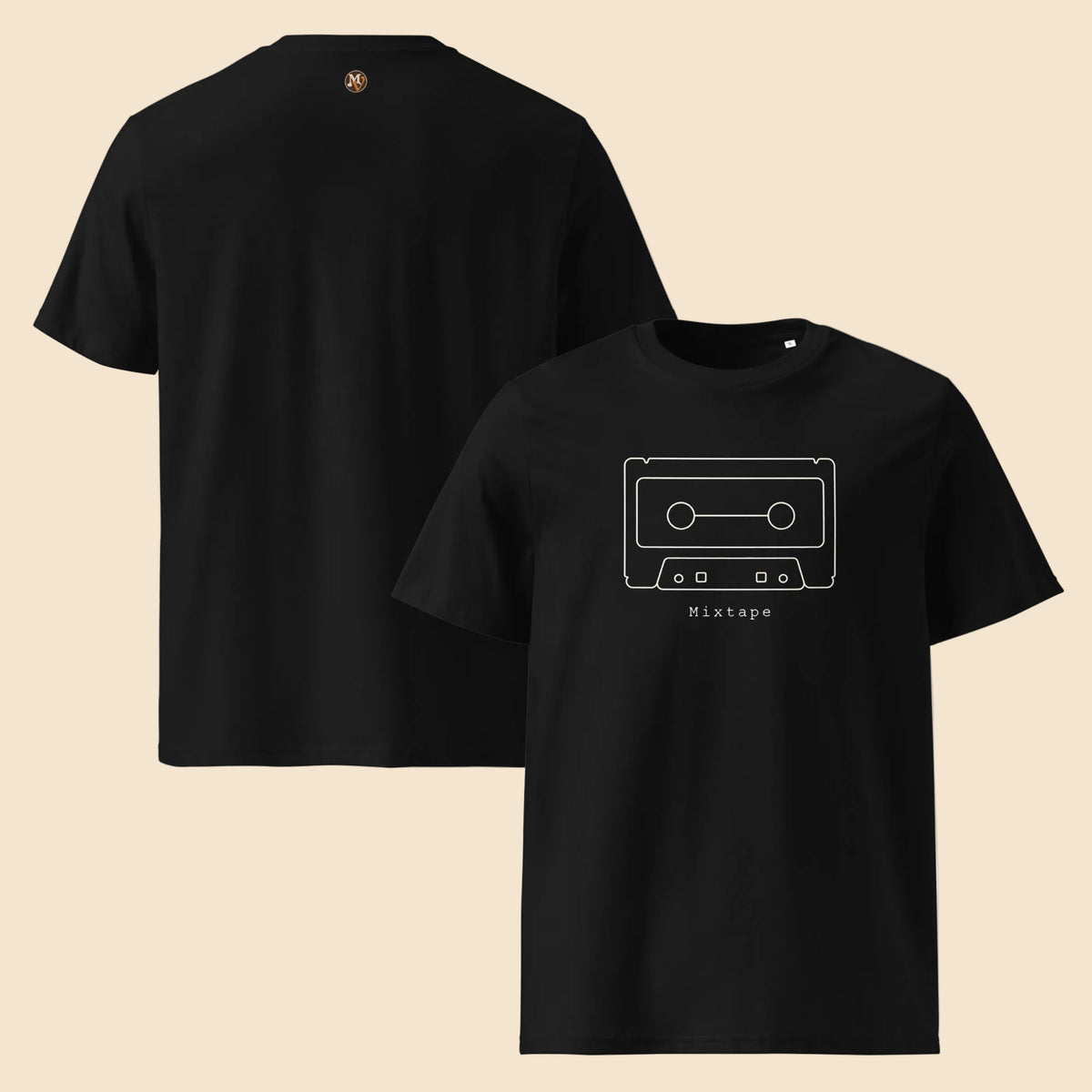Camisetas negras con ilustración de línea de cinta de casete retro
