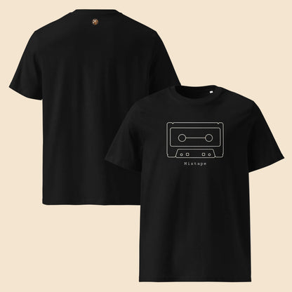 Camisetas negras con ilustración de línea de cinta de casete retro
