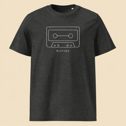Camiseta negra de algodón orgánico con diseño minimalista de casete Mixtape Melian Vintage
