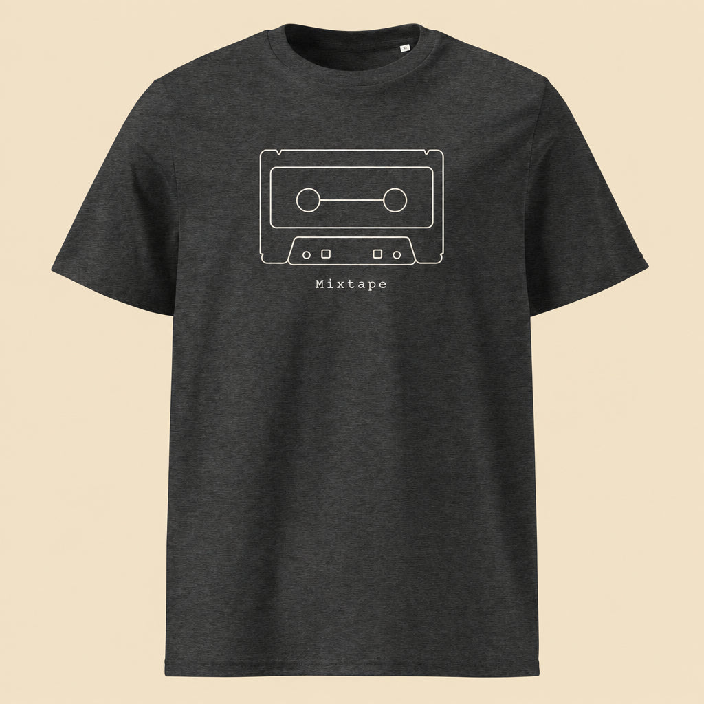 Camiseta negra de algodón orgánico con diseño minimalista de casete Mixtape Melian Vintage
