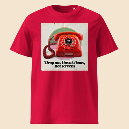 Camiseta roja de algodón orgánico con diseño de teléfono de disco retro Break Floors Melian Vintage