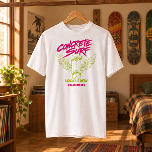Camiseta blanca de algodón orgánico con diseño de skate Concrete Surf Melian Vintage
