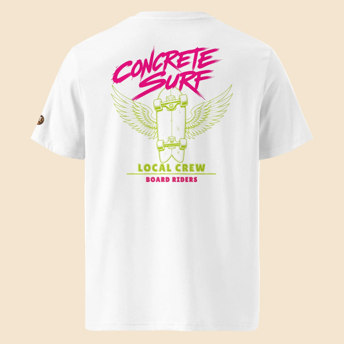 Camiseta blanca de algodón orgánico con diseño de skate Concrete Surf Melian Vintage